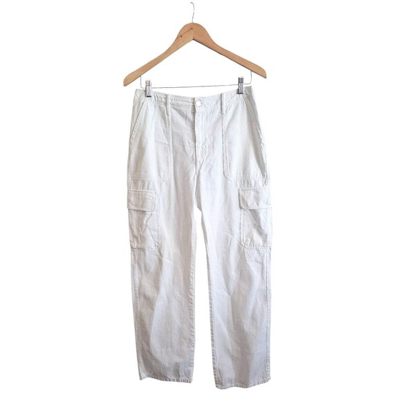 Zara TRF High Rise Straight Cargo Pants Oyster White Size 8 Preppy Nautical‎ - Picture 2 of 12